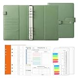 Ringbuch A5 Nachfüllbar, Notizbuch Mit Binder Taschen Haushaltsbuch, 135 Blätter Nachfüllpapier Reißverschlusstaschen Lineal für Schule Reisen Geschenk (Olivgrün)