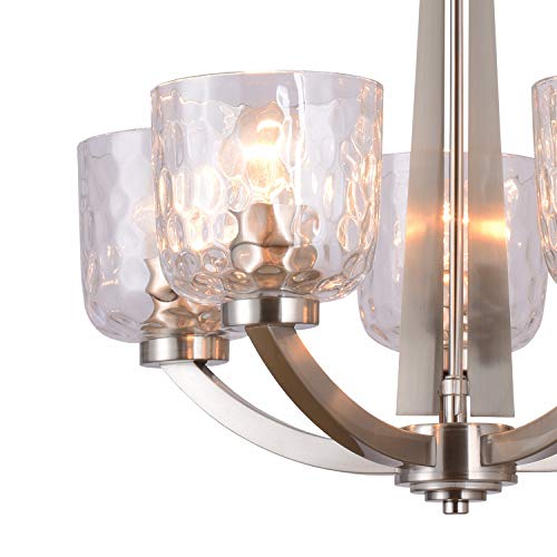 Alice House 22" 5-Light E26 Large Chandelier Brushed Nickel Modern Style Hammered Glass Traditional Hanging Pendant Lighting Fixture For Living Room, Dining Room, Kitchen, Bedroom Al6091-H5 #TOP5