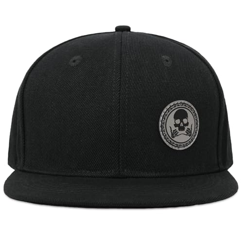 Image of Flat Brim Hats for Men - Gothic Style Skull Hat Leather Pattern - Hip-Hop Snapback Hat Skeleton Hats for Men