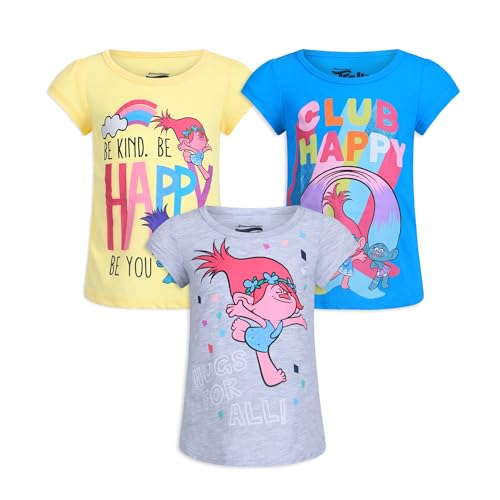 Dreamworks Trolls Poppy, Branch, Satin and Chenille Girls 3 Pack T-Shirt for Toddler and Big Kids