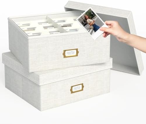 Amazon.com: Decorative Photo Storage Box - 2 Pack Linen Photo Box ...