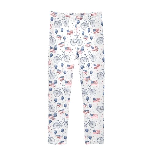 American Flag Balloon Bike Pattern Girls Leggings Soft Stretch Workout Yoga Dance Pants for Kids Casual Tights