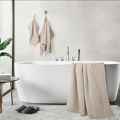 Polyte - Handtuch-Set - schnelltrocknende & fusselfreie Mikrofaser - Waffelstruktur - sehr groß - Beige - 152 x 76,2 cm - 6-teilig – Bild 5