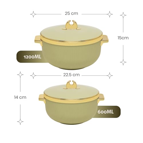 Image of SELVEL Royal Linex Casserole Collection | Insulated Hot Cases | Stainless Steel Inner | BPA-Free | Brown & Lime Green | (Royal Linex Casserole - Lime Green, Set of 2 (600ml + 1200ml))