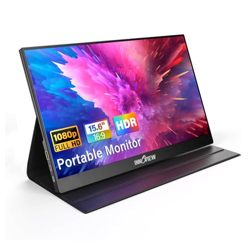 InnoView Portable Monitor, 15.6 Inch FHD 1080P HDMI USB C Second External Monitor for Laptop, Desktop, MacBook, Phones, Tablet, PS5/4, Xbox, Switch, Built-in Speaker with Protective Case
