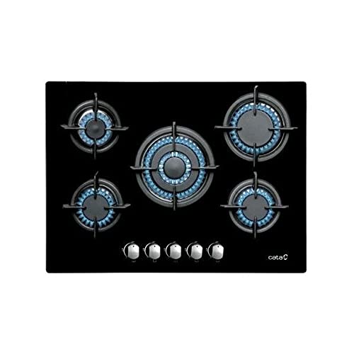 Cata Placa Cristal Gas L 7005 CI 5 Quemadores Gas Ancho 70 cm Potencia 10,9 kW Parrilas Hierro Fundido Inyectores Incluidos Encendido ElectrÃ³nico 51 x 70 cm Color Negro