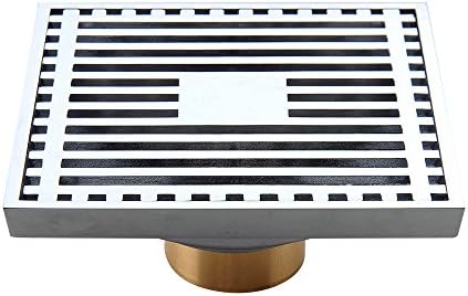 4 Inch Bathroom Shower Floor Drain Brass Square Filter Removable Cover, Copper Silver