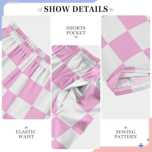 Pink and White Grid Pajama Lounge Pants with Pockets Sleepwear Soft Elastic Waist PJ Bottoms 6-14 Years4