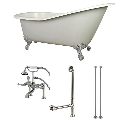 Kingston Brass KCT7D653129C8 Aqua Eden Tub with Faucet Drain and Lines Combo 61-9/16" x 30-1/2" x 27-11/16" White/Satin Nickel