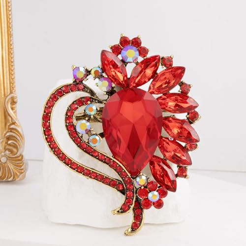 Image of LAXPICOL Vintage Austrian Crystal Elegant Heart Flower Brooch Pin For Women Wedding Broach Pin