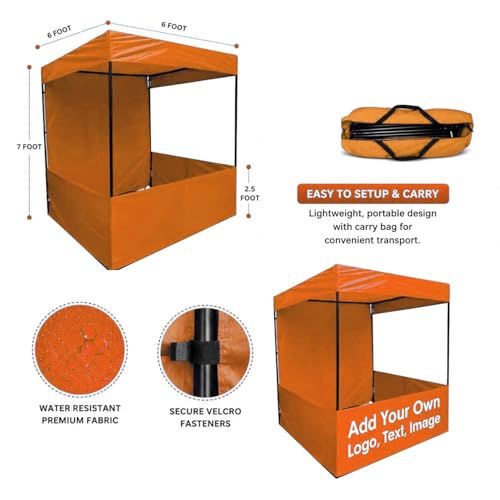 Image of Canopy Tent Portable Waterproof Demo Booth Canopy Stall 6x6x7 Ft for Outdoor Advertising, Marketing Stall, Exhibitions - UV Protection Portable Tent, Heavy-Duty with Carry Bag (6x6x7, Orange)