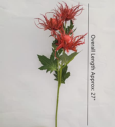 Yudong 27" Red Artificial Thistle Flower Bouquet,4 Pcs Artificial Thistle Flower Fake Plants For Wedding Bouquet Centerpiece Home Kitchen Office Décor #TOP1
