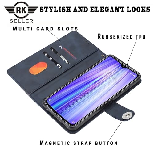Image of Flip Back Cover Case for Vivo Y18e 5G | PU-Leather Finish & Magnetic Stand with Card Holder | Shockproof | Mobile Case Cover for Vivo Y18e 5G (Blue)