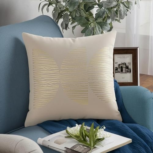 Image of Wakefit Designer Cushion Cover | 16x16 inch | Velvet Foil Print Fabric | Machine Washable | Pack of 1 | Double Arc | Off White Fabric & Golden Print