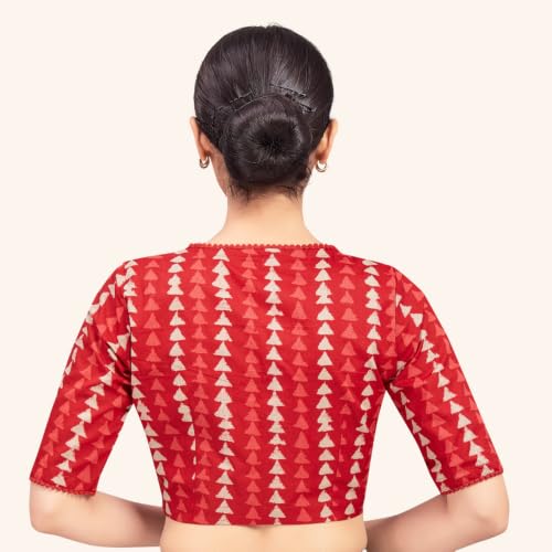 Image of Studio Shringaar Women's Cotton Block Printed Elbow Length Sleeves Saree Blouse.