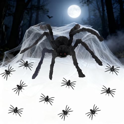 HhBdy 11 peças lustre Halloween, aranhas de plástico pequenas realidade, teia de aranha 20 g de branco Halloween decoração de pelúcia para decoração de jardim para festa em casa assombrada no alpendre
