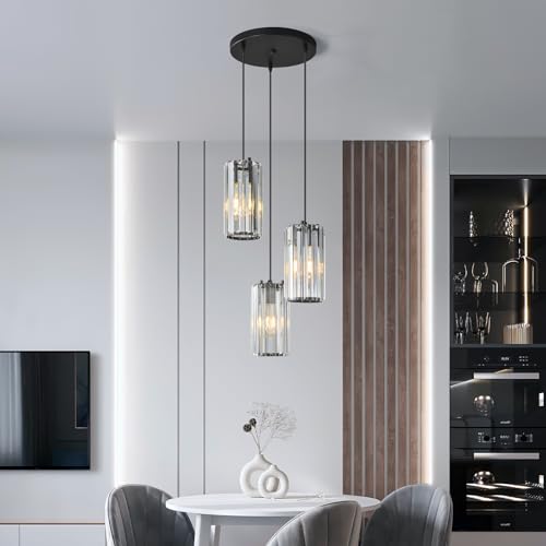 Image of Black Pendant Lighting Modern Pendant Light, Mini Crystal Chandeliers,Adjustable Pendant Light Fixture for Kitchen Island Dinning Room Corridor Bedroom(Gold 3-Light)