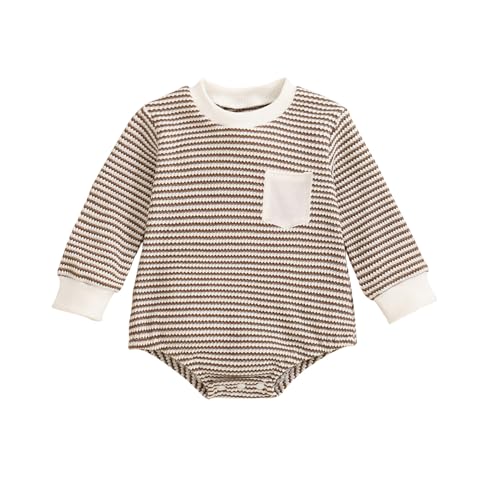 Baby Sweatshirt Romper Boy Girl Waffle Knit Long Sleeve Striped Romper Oversized Sweater Newborn Fall Winter Clothes