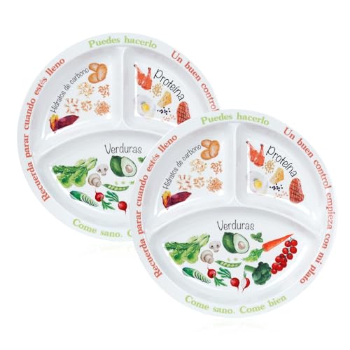 Yuecda Plato de control de porciones para nutrición equilibrada – Platos de alimentación saludable para adultos y adolescentes – Separadores de melamina, pérdida de peso, diabetes (2)