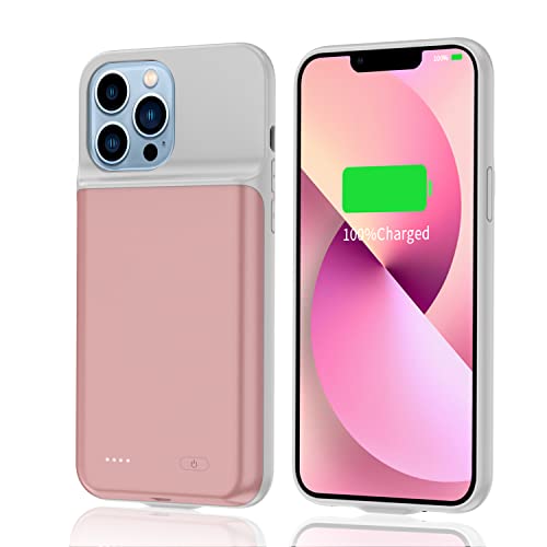 YISHDA Coque de batterie pour iPhone 13, 7000 mAh, coque de protection pour iPhone 13, coque de chargement de batterie étendue (6,1", or rose) Cover