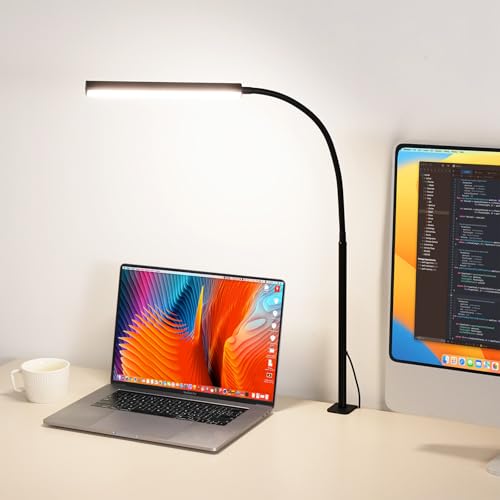 FAPEMIH LED Desk Lamp for Office Home Adjustable Flexible Eye-Caring Desk Light with 5 Modes 10 Brightness Adjustment USB Adapter Desk Lamp with Clamp-MINI-B