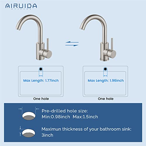 Airuida Brushed Nickel Bar Sink Sink Faucet Single Hole Small Rv Kitchen Sink Faucet Single Handle Bathroom Deck Mount Sus304 One Hole Mixer Tap 360 Degree Swivel Spout Lavatory Sink Faucet #TOP3