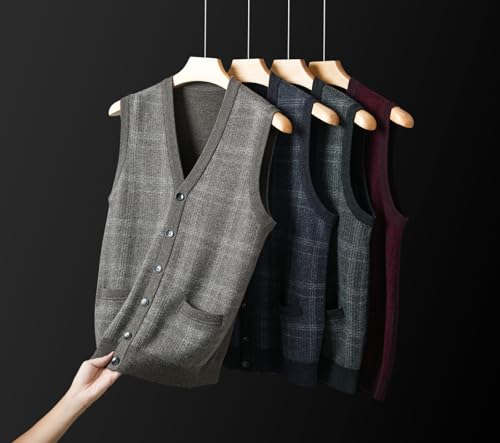 2025 Winter Men's Cable Knit Sweater Vest 100% Wool V Neck Button Down Sleeveless Cardigan Vest4