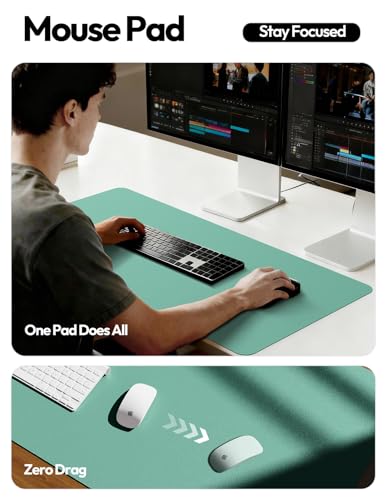 Image of YSAGi Leather Desk Protector, Office Mat, Large Mouse Mat, Non-Slip PU Leather Blotter, Laptop Desk Pad, Waterproof Writing Pad for Office and Home (Green-Blue, 47.2 inch x 23.6 inch)