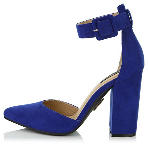 DailyShoes Women's Fashion Pointed Toe Chunky Ankle Strap Buckle High Heels Shoes - Image 3