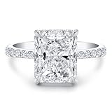 Bo.Dream Radiant Cut 3ct Cubic Zirconia Engagement Rings for Women Platinum Plated Sterling Silver Size 6