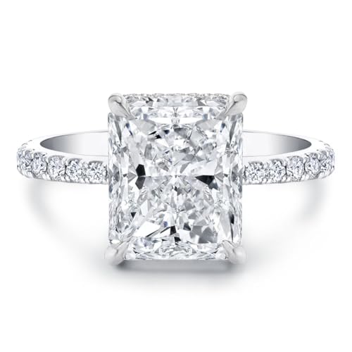 Bo.Dream Radiant Cut 3ct Cubic Zirconia Engagement Rings for Women Platinum Plated Sterling Silver Size 6