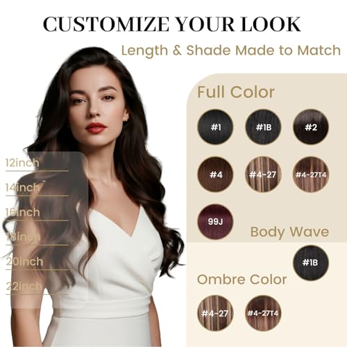 Jiameisi Clip in Hair Extensions Real Human Hair, 14inch Remy Human Hair Extensions Double Weft 70g 7pcs, Natural Straight Clip ins for Women #4/27 T4 Chocolate Brown Come to Caramel Blonde