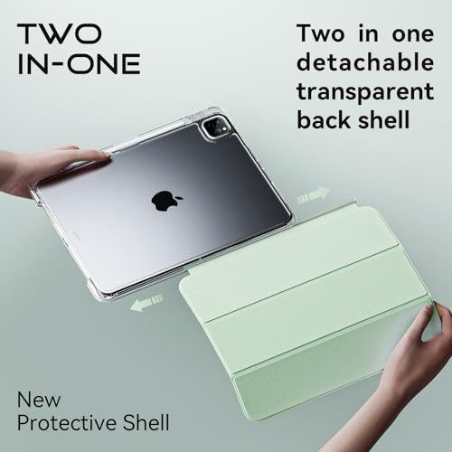 Image of JKSML Case for iPad Air 13 Inch M3 /M2 (2025 /2024) /iPad Pro 12.9 inch 6th /5th /4th Gen(2022 /2021 /2020) with Pencil Holder,2 in 1 Removable Clear Back,2nd Gen Pencil Charging, Auto Sleep /Wake,Light Green