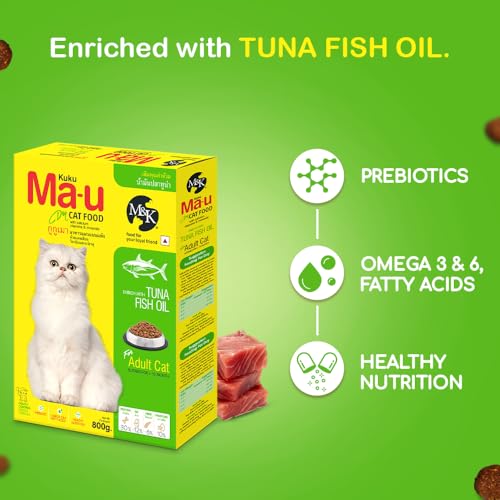 Image of M&K Adult Cat Food with Tuna Fish Oil | Complete & Balanced Dry Cat Food for Adult Cats | Supports Healthy Skin, Shiny Coat & Digestion | High Protein Nutrition for Indoor & Outdoor Cats | 800 gm
