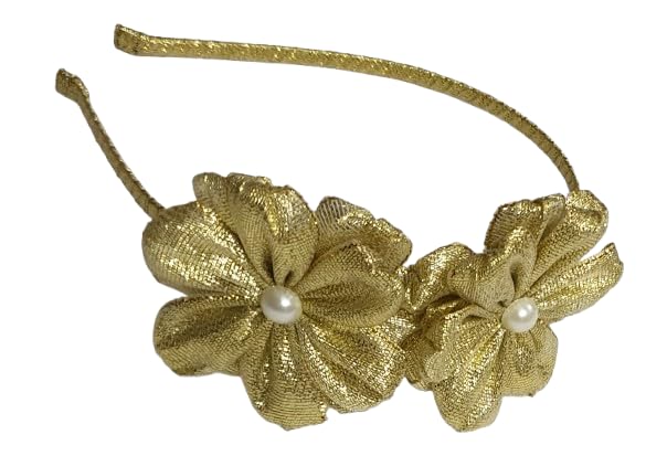 Handmade Golden Hairband with 2 Flowers F2BH1 PatternA1 (Pack of 1)-image-18