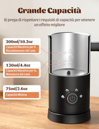 Yissvic Montalatte Elettrico Cappuccino 4 In 1 Cappuccinatore Elettrico 300ML, Spegnimento Automatico, Facile Da Pulire, Schiuma Di Latte Calda E Fredda, Adatto Per Latte E Cappuccino - 5