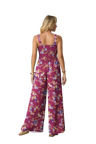 Lepunuo Jumpsuits for Women Casual One Piece Overalls Smocked Wide Leg Long Rompers With Pockets Beach Vacation — view 4