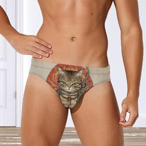 Vintage Japanese Samuraiscat Men's Swimming Trunks Briefs Beach Swimwear Low Rise Bikini Swimsuit Print Bathing Suit4