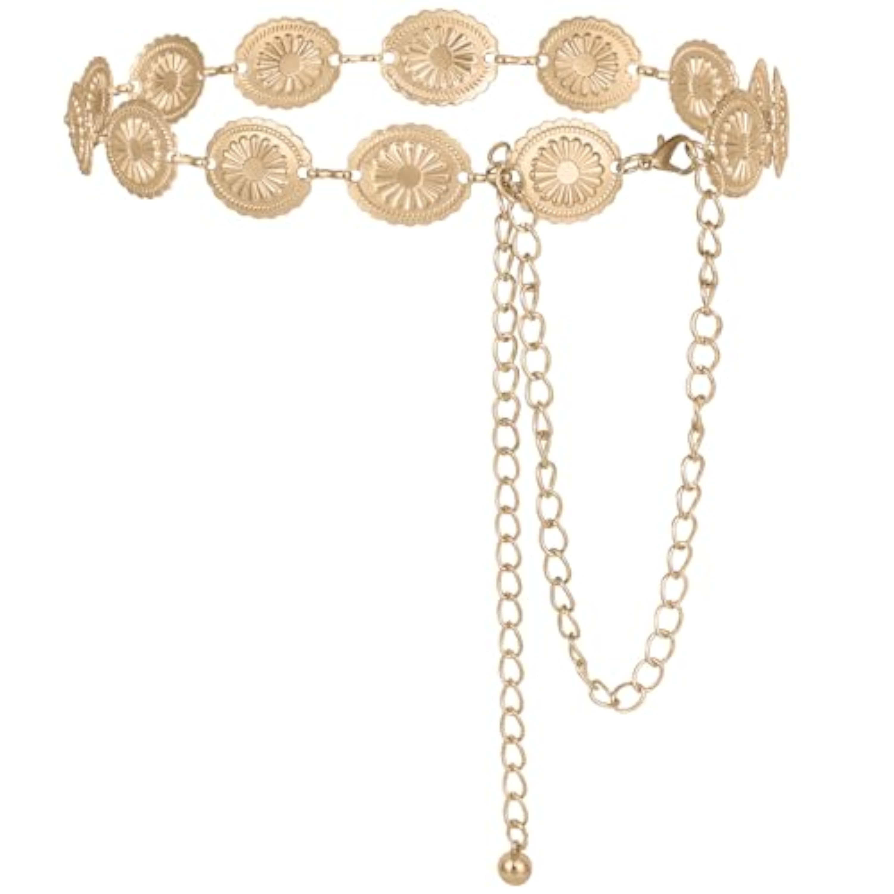 Alaoo Cinturón de Cadena Dorado Estilo Occidental con Metal Ajustable para Mujer Vintage