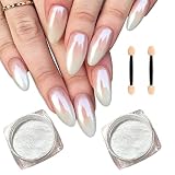 2Pcs White Pearl Chrome Nail Powder, Pearlescent White Nail Art Jewelry Glitter Powder Symphony Merm