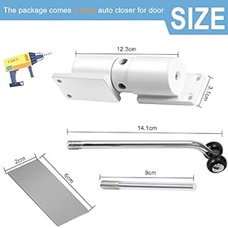 2 Pezzi Molla Chiudiporta Automatico, Regolabile Chiudi Porta Porte Interne con Leva di Regolazione, Molla per Porta da 40kg, con Asta di Regolazione, Piastra di Montaggio e Viti per casa e ufficio
