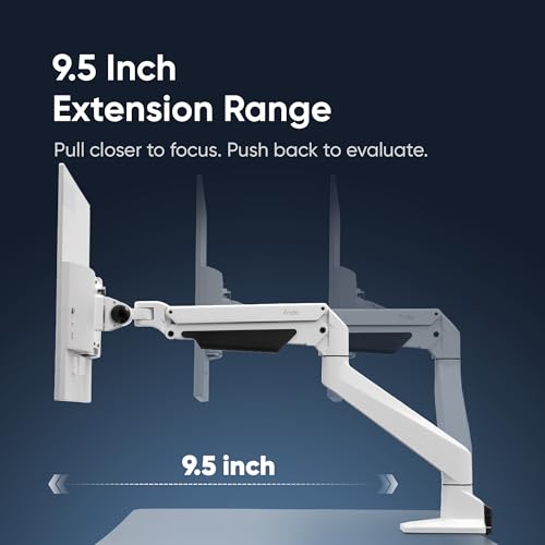 Image of Frido ErgoLuxe Single Monitor Arm Desk Mount, Height Adjustable Gas Spring Monitor Stand for Desk with Tilt, Swivel & Rotation,VESA Desk Mount for 17-38 inch Flat,Curved & Ultrawide Monitors,8-20kg, White