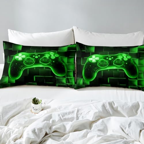 Housse de couette jeu vidéo vert fluo : le cadeau idéal pour lit double - 6
