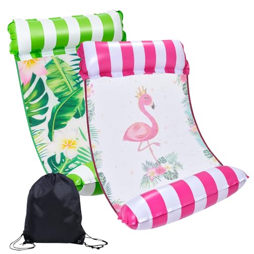 Hojalis 3 Piezas Hamaca Piscina, Hamaca Flotante Inflable, 4 en 1 Flotadores Piscina, Colchonetas Inflables Piscina, Flotador Plegable con Bolsa de Almacenamiento, para Verano, Fiestas en La Playa