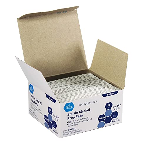 Med Pride Alcohol Prep Pads| 200 Pack| Medical-Grade, Sterile, Individually-Wrapped, Isopropyl Cotton Swabs| Disposable, Medium Square Size, 2Ply, Latex Free & Antiseptic| For Medical & First-Aid Kits #TOP5