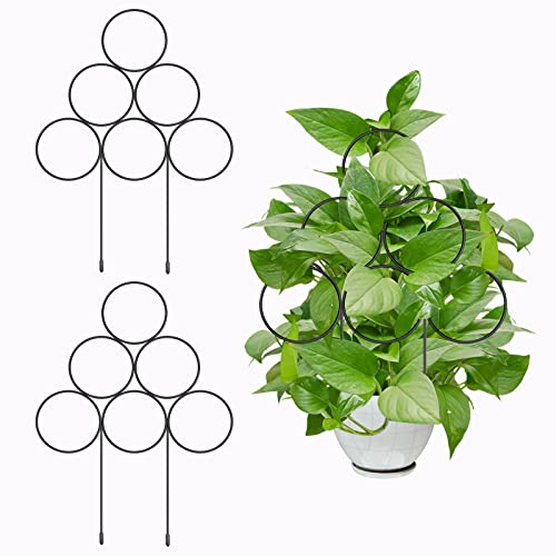 KINBOM 2 pez. 40cm Enrejado Metalico, Enrejado Metalico Jardin, Enrejado Jardin con 5 Lazos, Enrejado Jardin Exterior, Enrejado para Plantas de Casa para Macetas Flores Hiedra Vid (Negro)