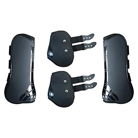 MAYiT Horse Tendon Boots (4 pcs - Front & Hind), PU Shell Tendon Fetlock Brace Guard Boots for Riding Shock Absorbing Jumping Competition Protection Cover