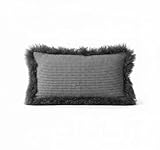 LIRA Deko Kissenbezug Kissenhülle Lammfell Fellkissen Merinowolle Fellbesatz dunkelgrau