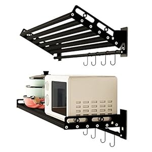 Zwevende magnetron - Magnetronbeugel van roestvrij staal - Keukenrek - Wandmontage - Hangend - Met haken, belastbaar tot 80 kg/diepte(Depth 25cm Black)