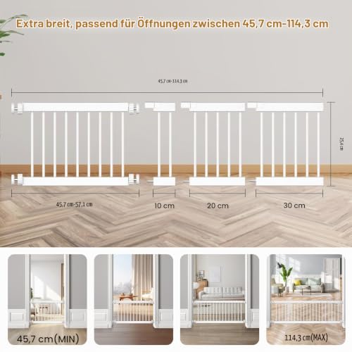 Kurzes Hundegitter, Fldofaves Extra breites 45-115cm Haustiergitter Gatter für Hunde im Innenbereich, 35cm Höhe Türschutzgitter & Für Türen,Treppen, Flure erweiterbares Türgitter mit 3 Verlängerungen